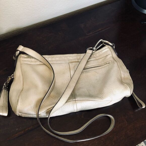 B.Makowsky Soft Leather Metallic Gold Shimmer Shoulder Bag Purse - Picture 6 of 7